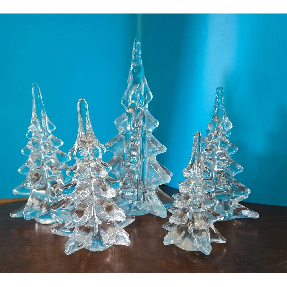 5 Piece Heavy Cut Crystal Christmas Tree Set Holiday Winter Decor Tabletop 5